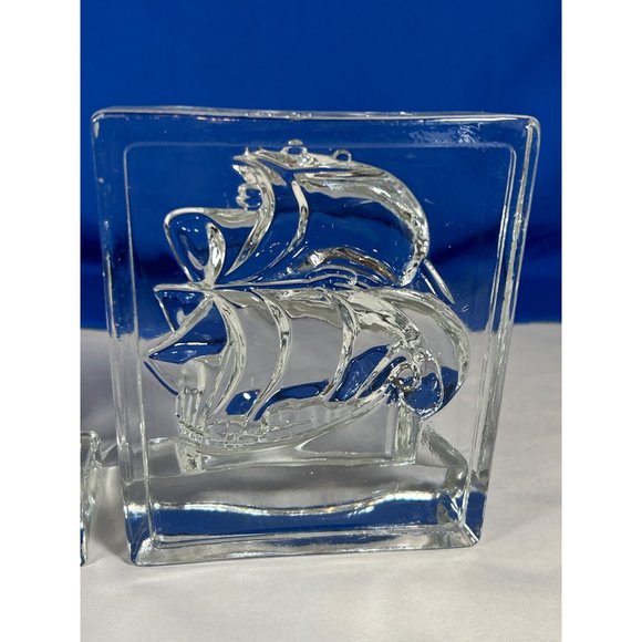 VTG Crystal Clipper Sailing Ship Schooner Bookends New Martinsville 3D Maritime - Picture 4 of 14